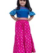 cotton cold shoulder half n half bordered top with sharara - blue & pink