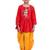 cotton 3/4sleeves krishna printed kurta with dhoti - red & yellow