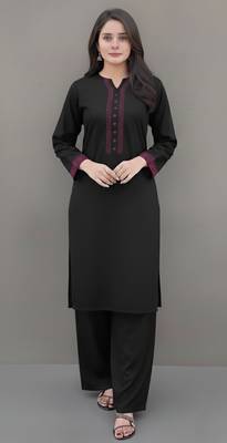 Black embroidered rayon kurta set 1