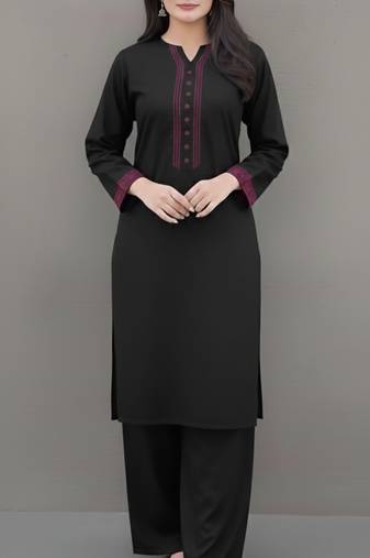 Black embroidered rayon kurta set