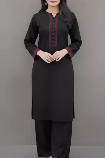 Black embroidered rayon kurta set