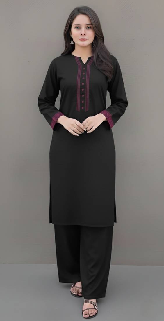 Black embroidered rayon kurta set
