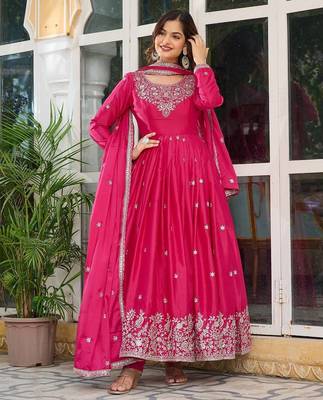 Pink Thread & Sequins Work Anarkali Set 1
