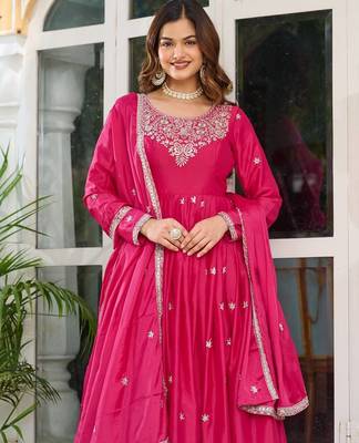 Pink Thread & Sequins Work Anarkali Set 2