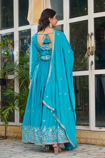 Blue Gown set with Thread & Sequins Embroidery
