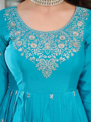 Blue Gown set with Thread & Sequins Embroidery 4
