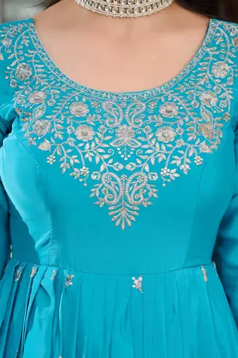 Blue Gown set with Thread & Sequins Embroidery