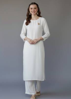 White embroidered rayon kurta set 1