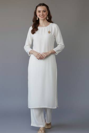 White embroidered rayon kurta set