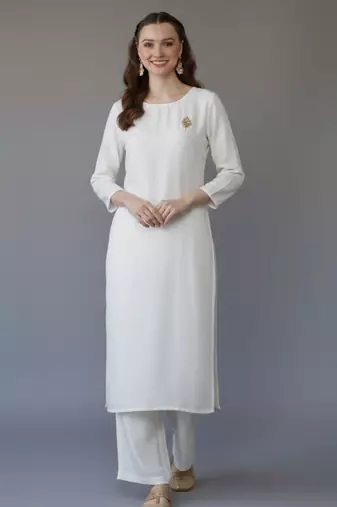 White embroidered rayon kurta set