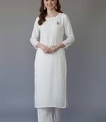 White embroidered rayon kurta set