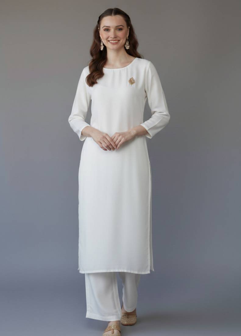 White embroidered rayon kurta set