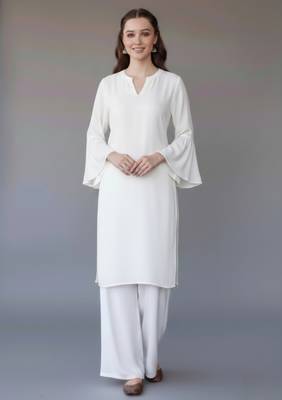 White embroidered rayon kurta set 3
