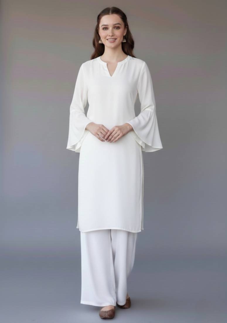 White embroidered rayon kurta set