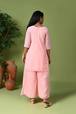 pink embroidered georgette kurta palazzo set 3