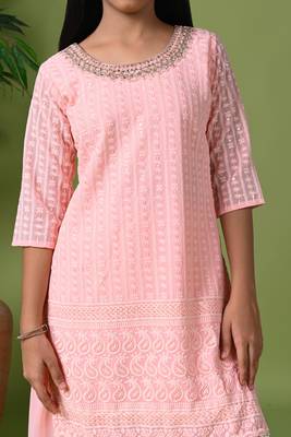 pink embroidered georgette kurta palazzo set 4