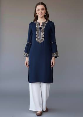 Navy embroidered rayon kurta set 3