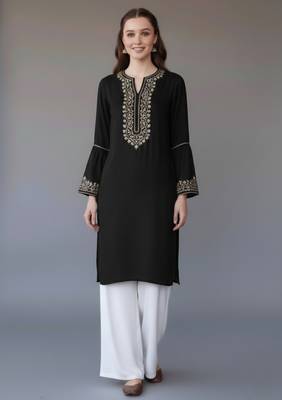 Black embroidered rayon kurta set 3