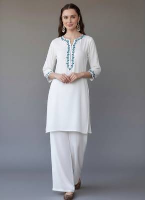 White embroidered rayon kurta set 3