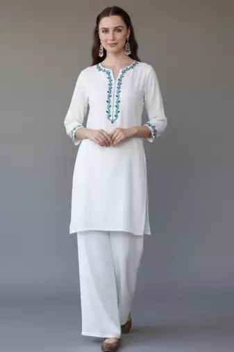 White embroidered rayon kurta set