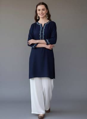 Navy embroidered rayon kurta set 3