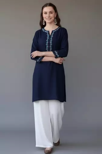 Navy embroidered rayon kurta set