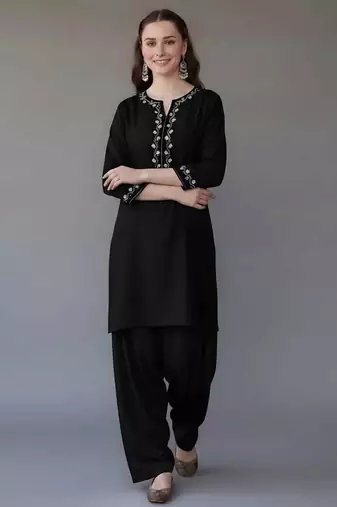 Black embroidered rayon kurta set