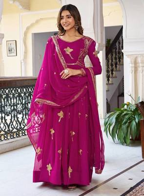 Pink Anarkali Set with Thread & Sequins Embroidery 1