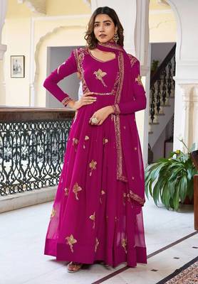 Pink Anarkali Set with Thread & Sequins Embroidery 4