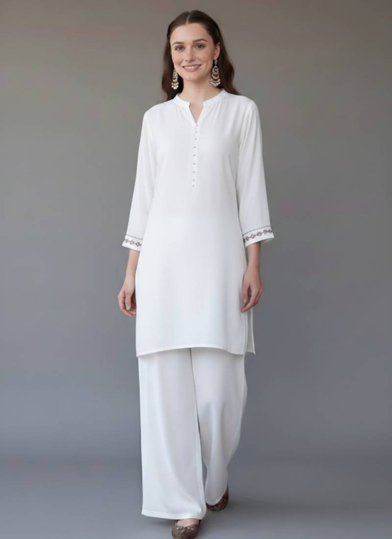 White  embroidered rayon kurta set