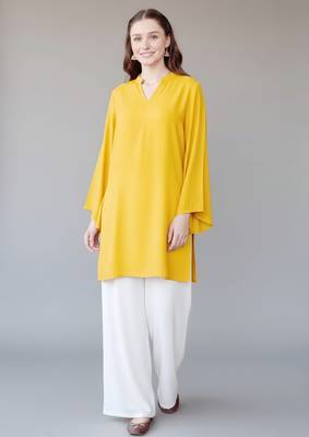 Yellow embroidered rayon kurta set 4