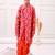 brocade fullsleeves embellished  kurta with dhoti - red & orange