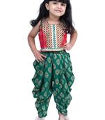 brocade sleeveless embellished top with dhoti - red & green