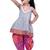 cotton sleeveless stripe design top with dhoti - grey & pink