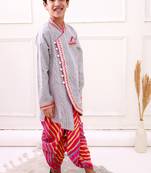 cotton fullsleeves stripe design kurta with dhoti - grey & pink