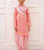cotton fullsleeves all over printed  kurta with dhoti - peach & white
