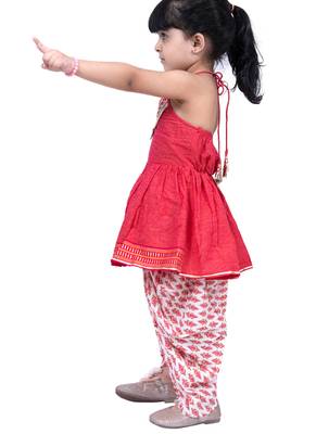 cotton sleeveless stripe design top with dhoti - pink & white 4