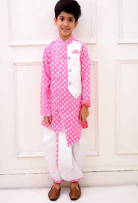 cotton fullsleeves all over printed kurta with  dhoti - babypink & white 1