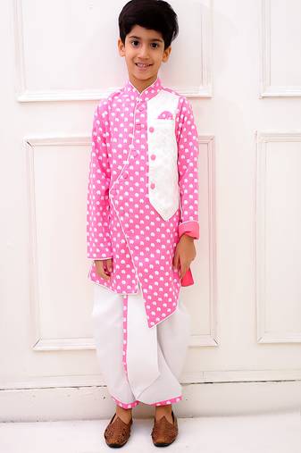 cotton fullsleeves all over printed kurta with  dhoti - babypink & white
