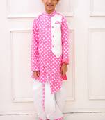 cotton fullsleeves all over printed kurta with  dhoti - babypink & white
