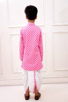 cotton fullsleeves all over printed kurta with  dhoti - babypink & white 2