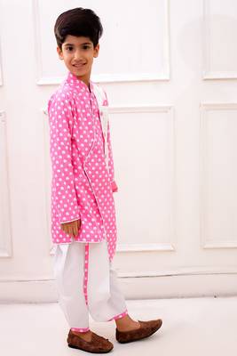 cotton fullsleeves all over printed kurta with  dhoti - babypink & white 3
