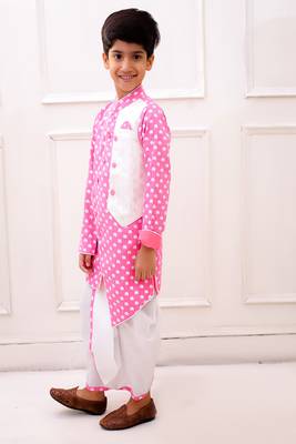 cotton fullsleeves all over printed kurta with  dhoti - babypink & white 4