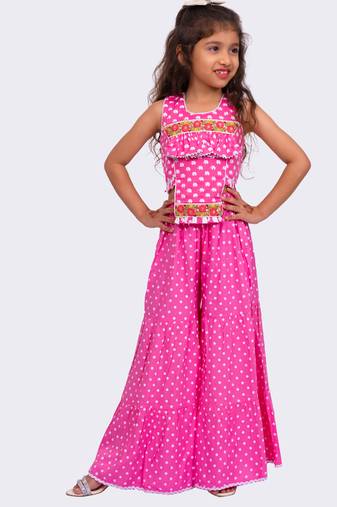 cotton sleeveless all over printed  top with sharara - babypink & white