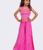 cotton sleeveless all over printed  top with sharara - babypink & white