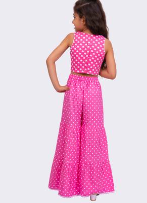 cotton sleeveless all over printed  top with sharara - babypink & white 2