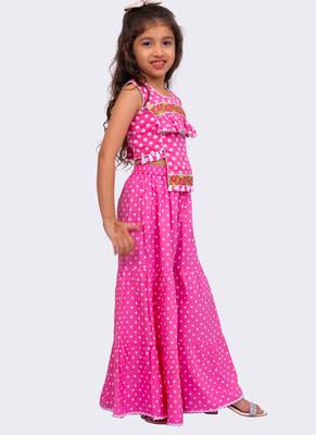 cotton sleeveless all over printed  top with sharara - babypink & white 3