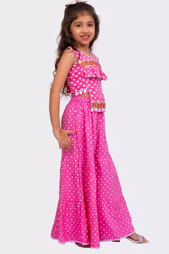 cotton sleeveless all over printed  top with sharara - babypink & white