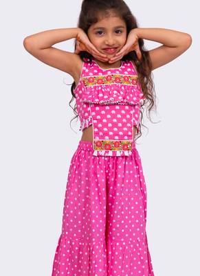 cotton sleeveless all over printed  top with sharara - babypink & white 5