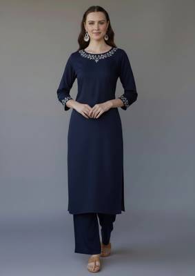 Navy embroidered rayon kurta set 3